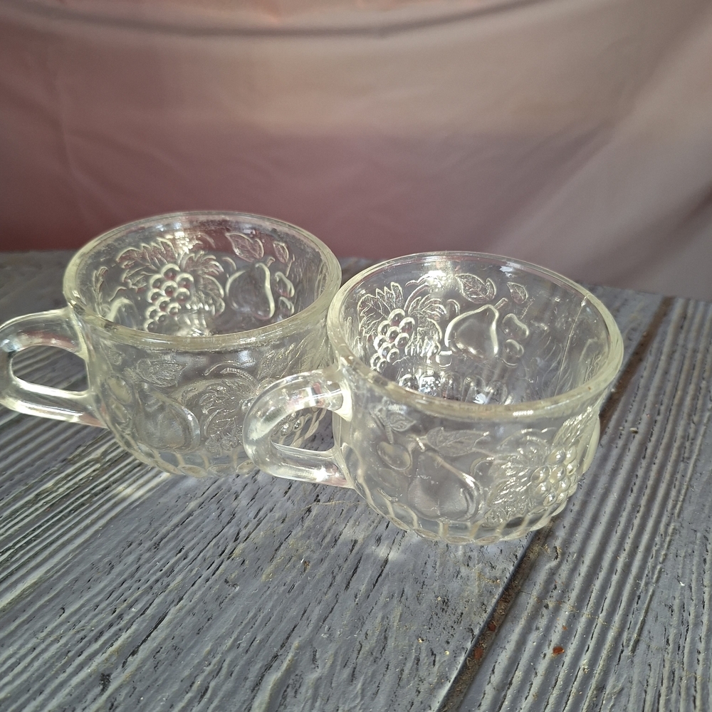 Vintage Jeannette Glass Clear Glass "Fruit" Pattern 2 Embossed/ Raised Fruit - Picture 7 of 9
